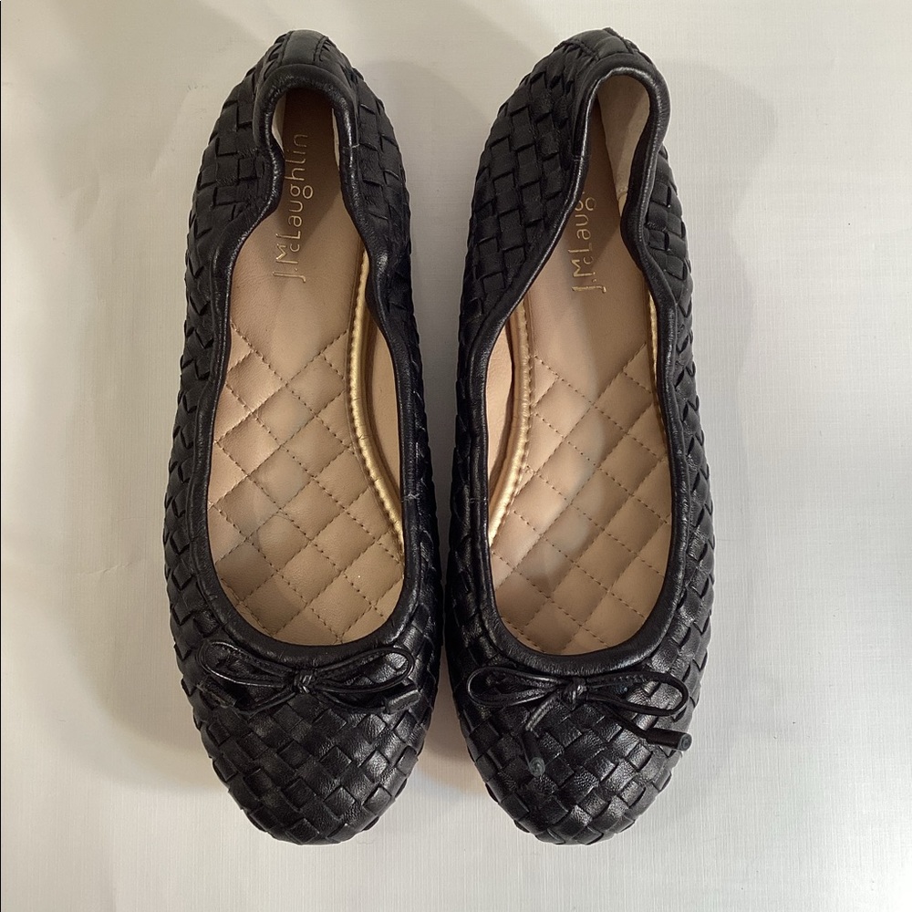 LIKE NEW J. McLaughlin Mercer Woven Leather black ballet flat shoes size 6.5